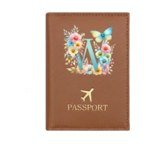 1个A-Z字母护照套，PU皮革旅行护照夹，飞机图案，粉色护照夹，护照夹，护照钱包，信用卡夹，身份证件夹，结婚礼物，蝴蝶首字母，商务旅行、毕业、返校旅行配件 - 棕色 - 查看 11