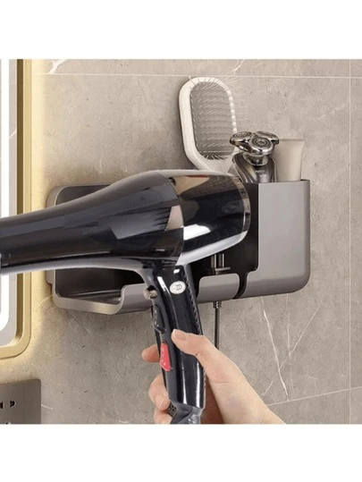 免钻孔浴室吹风机支架，壁挂式吹风机收纳架，多功能收纳整理架