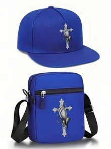 1 pièce/2 pièces Ensemble de casquette de baseball et sac bandoulière avec imprimé geste de la main hip-hop et croix. Style de rue mode sport extérieur. Casquette à bord plat réglable et sac à épaule. Cadeau pour amis et anniversaire - Multicolore - Voir 10