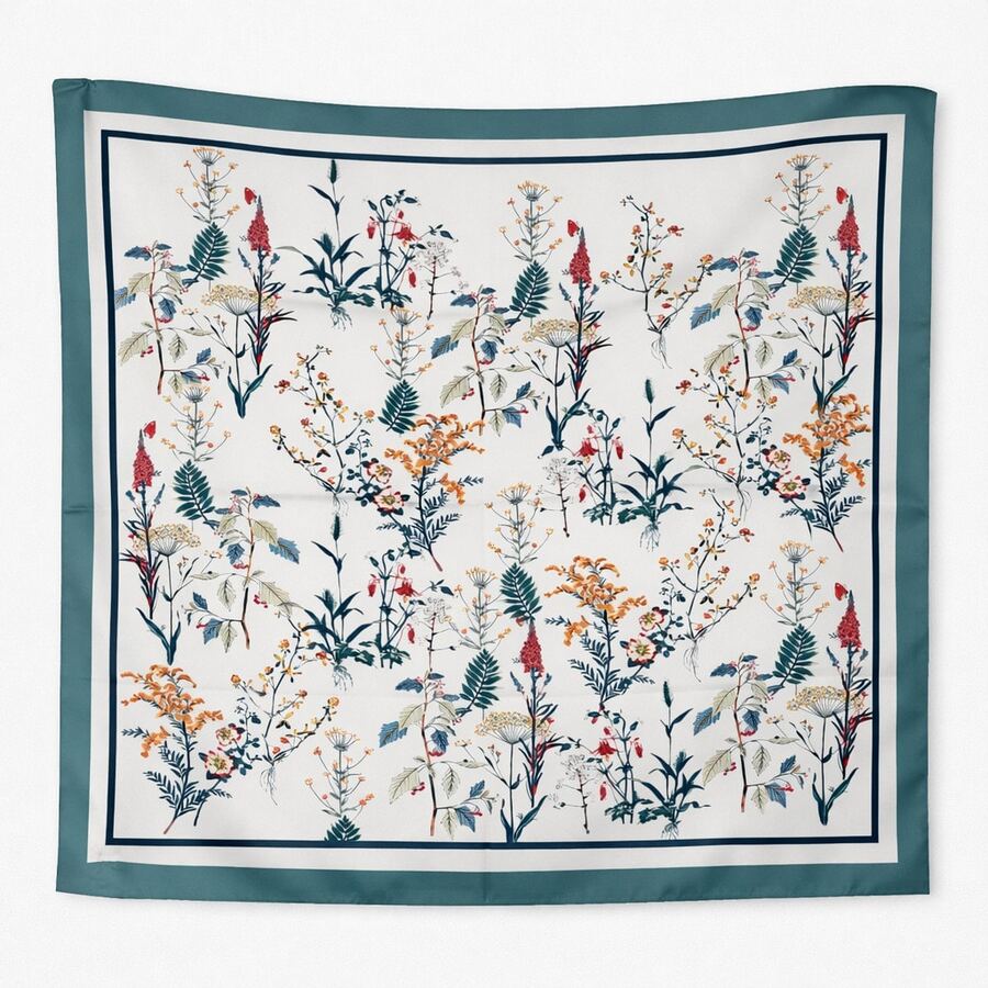 Women's Large Square Satin Scarf 90x90 Chic Polyester Printed - Mint Green - View 1
