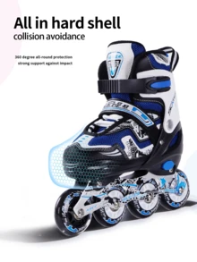 FREE STAR 时尚直排轮滑鞋，尺码可调节，高弹PU轮，柔软鞋身，适合初学者和训练，男女通用休闲户外运动鞋，四季皆宜。 - 藍色 - 查看 8