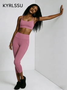 ZULIZ KYRLSSU Women's Dusty Pink High Waist Side Pocket Capri Leggings, Workout & Casual Athletic Bottoms - Pink - View 1