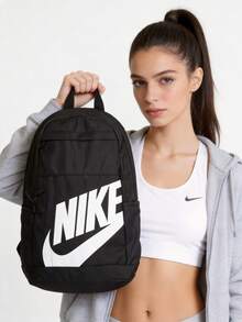 Nike 男女通用休闲背包，NK ELMNTL BKPK - HBR 运动包，学生背包，户外轻便背包 - 黑/(白) - 查看 1
