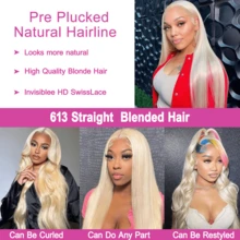 Peluca recta de 30 pulgadas 13x4 613 de cabello humano virgen brasileño mezclado, 613 rubio miel, 200 densidad, 13x4 cabello virgen brasileño pre-arrancado con pelo de bebé, peluca frontal de encaje 13x4 613 color para mujeres - S613 - Ver 9