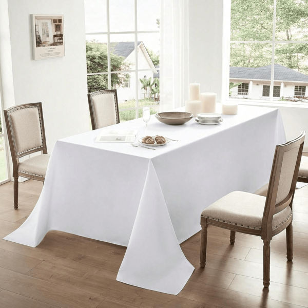 1Set White Rectangular Tablecloths, Elegant & Durable - Spill-Proof, Wrinkle-Resistant, Washable Polyester Tablecloths, Suitable For Dining Tables, Buffet Parties, Camping, Restaurants, Holidays, Non-Wedding Events, Indoor & Outdoor Decoration, Party Dining Tables