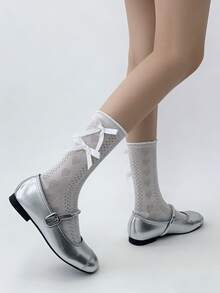 1/3 双春夏新款洛丽塔风格可爱镂空爱心蝴蝶结中筒袜 - 彩色 - 查看 7