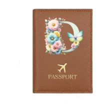 1个A-Z字母护照套，PU皮革旅行护照夹，飞机图案，粉色护照夹，护照夹，护照钱包，信用卡夹，身份证件夹，结婚礼物，蝴蝶首字母，商务旅行、毕业、返校旅行配件 - 棕色 - 查看 21