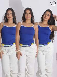 3-Piece Set: Basic Tank Top And Cropped Top In Spandex Fabric - New - 查看 1