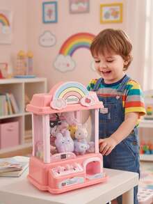 Mini Claw Machine For Kids With Music, Interactive Game With Plush Toys Included - Pink - View 2