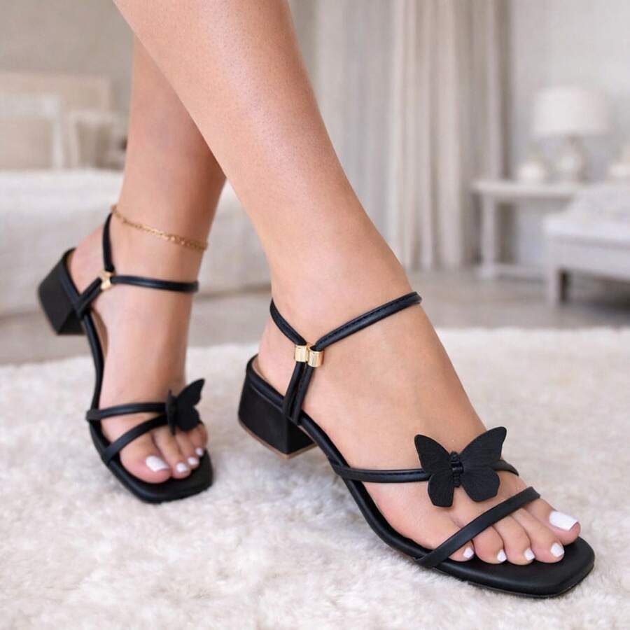 Butterfly Block Heel Sandal, 2 Ways To Wear - New Release - Promotion - 黑色 - 查看 1