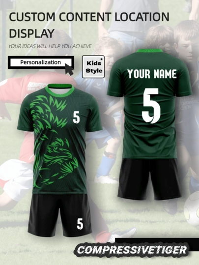 2pcs/Set Personalized Football Jersey For Toddler Boys - Customizable Name & Number Print Striped Decor Short Sleeve T-Shirt + Shorts Set, Quick-Dry Sports Outfit, Suitable As Gift