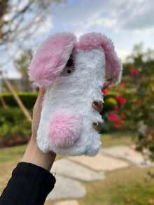 动物耳朵 可爱兔耳毛绒手机壳，兼容 16 Pro Max、S25U、MOTO等国际版，非国内版 - 白殼粉兔 - 查看 5