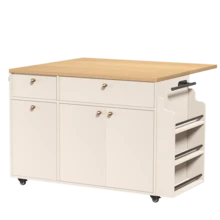 Kitchen Island With Storage Rolling Kitchen Island Cart With Drop Leaf Extension Natural Wood Top Drawers Spice Rack Towel Bar Mobile Kitchen Cart For Kitchen And Dining Room White - White1 - View 9