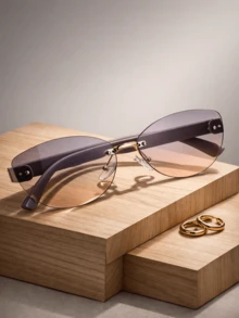 1 pieza Gafas de moda sin marco, con lentes de policarbonato ligeras y sin montura de estilo retro ovalado, adecuadas para fotografía callejera y uso diario - Multicolor - Ver 13