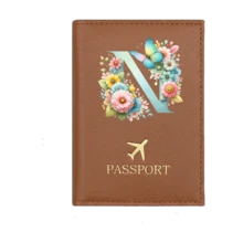 1个A-Z字母护照套，PU皮革旅行护照夹，飞机图案，粉色护照夹，护照夹，护照钱包，信用卡夹，身份证件夹，结婚礼物，蝴蝶首字母，商务旅行、毕业、返校旅行配件 - 棕色 - 查看 24
