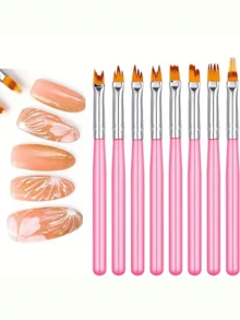 8件套美甲花瓣画笔套装，3D美甲凝胶绘画画笔，专业丙烯画笔，渐变绘画，美甲DIY工具配件 - 彩色 - 查看 3