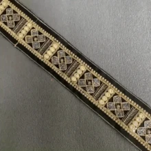 183厘米/2码金线刺绣花卉蕾丝，彩色珠饰边，DIY装饰材料，黑金奢华宫廷风 - 黑色金線蕾絲 - 查看 9