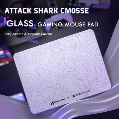 ATTACK SHARK CM05SE Glass Mousepad For Gaming, Ultra Smooth Mouse Mat With Nano-Textured Surface, Tempered Glass Mouse Pad Precision Speed Control For Games And Office