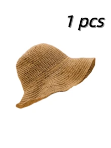 1顶女士时尚草帽，夏季户外沙滩防晒帽，编织渔夫帽，夏季海滩度假遮阳帽，可折叠宽檐遮阳帽，礼品及日常使用 - 彩色 - 查看 12