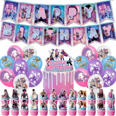 1件装 KPOP 猎人主题生日横幅 - 大号 7.1 英寸，欢迎生日派对横幅，卡通人物图案，色彩鲜艳的动漫主题墙饰，适合派对使用，字母尺寸 5.6x7.1 英寸