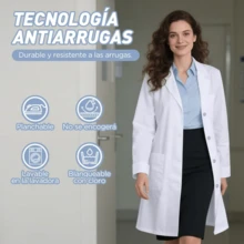 Batas de laboratorio escolares uniforme de enfermera uniforme médico, manga larga blanco con bolsas unisex - Blanco - Ver 4