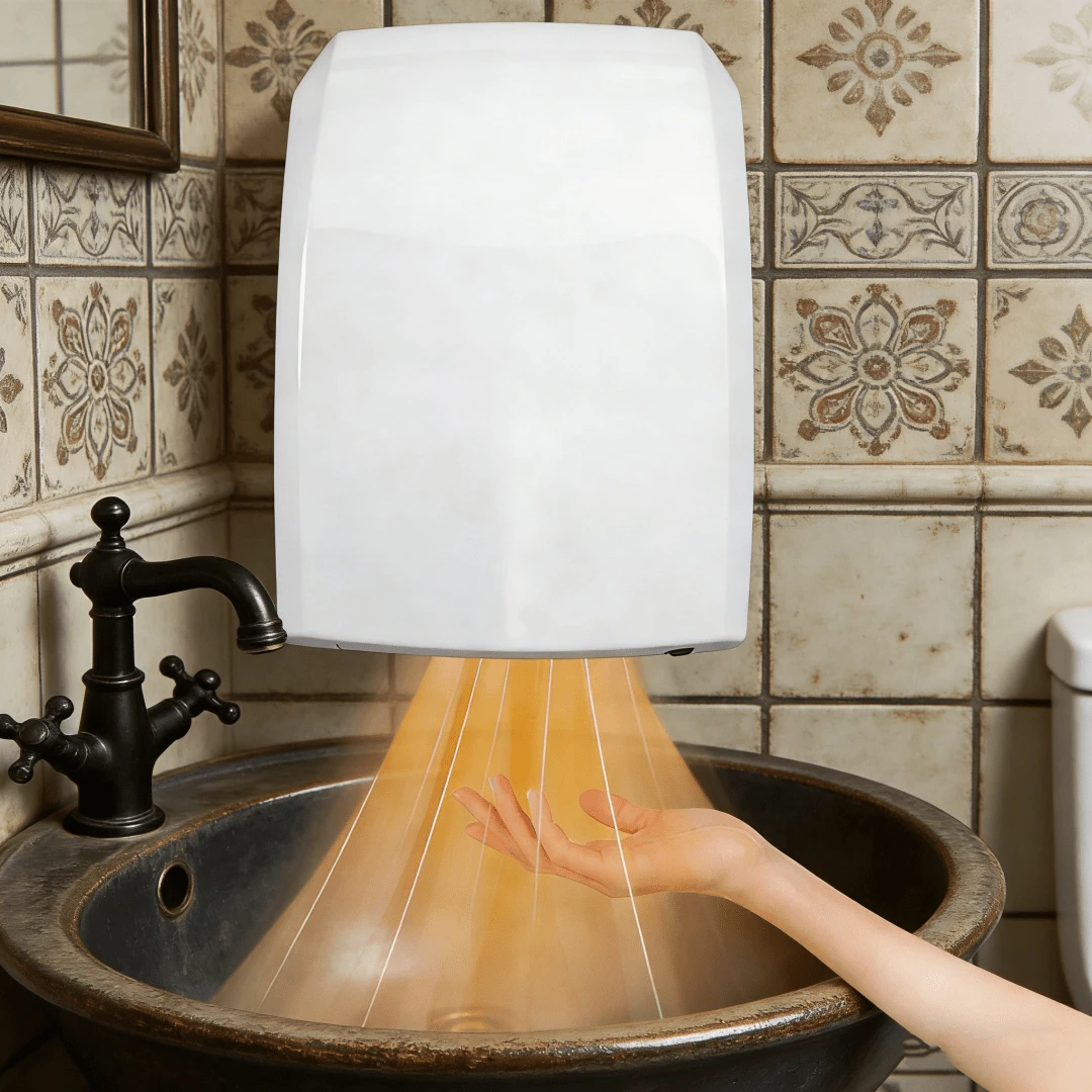 Secador de manos automático, bajo consumo energético, sensor infrarrojo, enchufe de tres clavijas de 110 V, secador de manos comercial de alta potencia, suministro de agua fría y caliente, apto para baños y aseos. Color blanco. - Blanco - Ver 1
