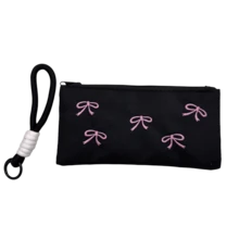Handmade Embroidered Bow Stationery Pouch With Lanyard, Multifunctional Storage Bag, Exquisite Craftsmanship - Black - View 1