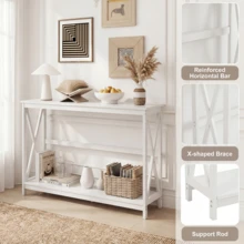 OLIXIS 40" Modern 2-Tier Console Table With Metal X-Frame, Wood Entryway Table (200 Lbs Capacity) - White - View 7