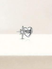 1pc 925 Sterling Silver Bohemian Octagonal Star Cubic Zirconia Earring, Delicate Ear Cartilage Piercing Gift For Women - Silver - View 6