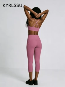 ZULIZ KYRLSSU Women's Dusty Pink High Waist Side Pocket Capri Leggings, Workout & Casual Athletic Bottoms - Pink - View 4