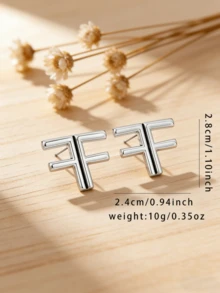 1对时尚复古图案圈形耳环 - 銀色字母 - 查看 2