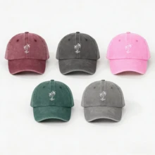 1pc Women Embroidered Palm Tree Washed Baseball Cap, Adjustable Outdoor UV Protection Sun Hat For Spring Autumn Travel Beach Vacation, Y2K Style Unisex Youth Cap - D - View 1