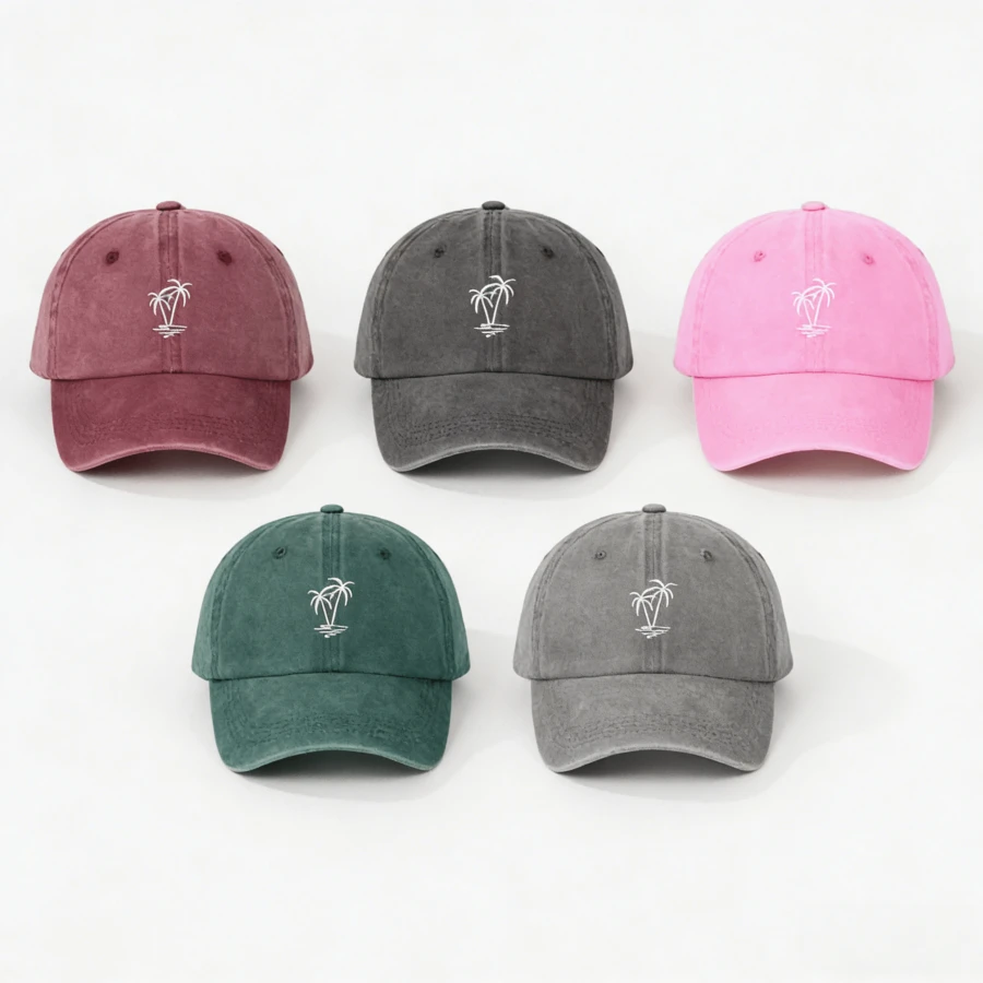 1pc Women Embroidered Palm Tree Washed Baseball Cap, Adjustable Outdoor UV Protection Sun Hat For Spring Autumn Travel Beach Vacation, Y2K Style Unisex Youth Cap - D - View 1