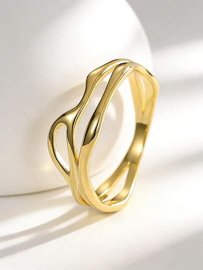 Charm-In Double Layer Wavy 18K Gold Plated Ring | Dainty Minimalist Fashion Ring For Women | Perfect For Stacking & Daily Wear