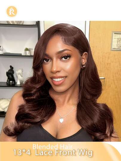 (Tóc giả kiểu Bob 8-16 inch) Mật độ 180 99J Màu đen/nâu/cam Tóc giả ngắn kiểu Bob pha trộn Tóc giả kiểu sóng thân Brazil 13x4 Lace Frontal Tóc giả pha trộn đã được tỉa sẵn cho nữ Tóc pha trộn được làm từ tóc người pha trộn với sợi tổng hợp và sợi protein