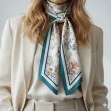 Women's Large Square Satin Scarf 90x90 Chic Polyester Printed - Mint Green - View 4