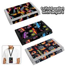 Portacartas multifuncional de 3 pliegues, con estampado de coche de dibujos animados, plegable y portátil. Incluye llavero, monedero, compartimento para billetes, ventana para identificación y cierre de . - Multicolor - Ver 1