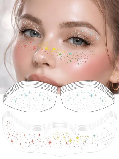 12 Tờ Hình Xăm Tàn Nám Lấp Lánh Hình Xăm Mặt Hiệu Ứng Ba Chiều Hình Xăm Phấn Mắt Lấp Lánh Nhiều Màu Sắc Hình Xăm Kẻ Mắt Lấp Lánh Chống Nước Miếng Dán Trang Điểm Dành Cho Phụ Nữ Thích Hợp Cho Âm Nhạc, Du Lịch, Lễ Hội, Tiệc Tùng