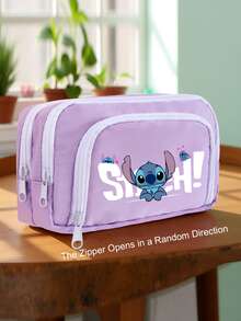 1pc Cartoon Embroidered Pattern Large Capacity Pencil Case, Durable Multi-Compartment Stationery Storage Bag With Double Zippers, Student School Office Supply Gift - Single Piece - View 10