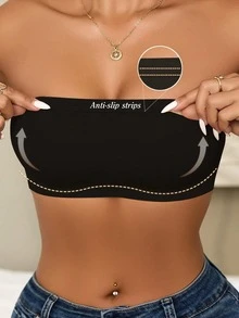 Temptuelle Women's Seamless Strapless Bralette, Wireless Soft Comfortable Intimate Apparel, Skin-Friendly Elastic Camisole Vest - Black - View 9