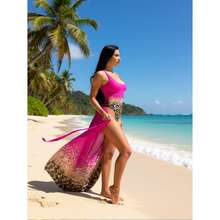 Leopard Print Swimsuit For Women - 2 Piece Bathing Suit- Sequin High Neck Bikini With Sheer Cover Up; Stylish Swimwear For Beach, Pool, Vacation - 多色860 - 查看 2