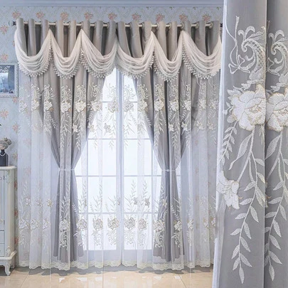 1 pieza Cortina de lujo bordada en 3D, vintage de doble capa con forro oscurecedor, ligera y ajustable a la luz, diseño de bordado floral, adecuada para dormitorio, sala de estar, decoración del hogar ideal para mejorar el ambiente
