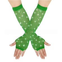 2只装女士80年代霓虹街头派对朋克水钻渔网露指手套，万圣节派对嘉年华母亲节礼物 - 彩色 - 查看 4