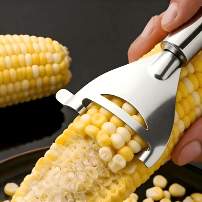 1pc Stainless Steel Corn Peeler, Fresh Corn Kernel Stripper And Peeler, Garlic Peeler, Grain Peeler, Simple Silver Color, Suitable For Kitchen Use
