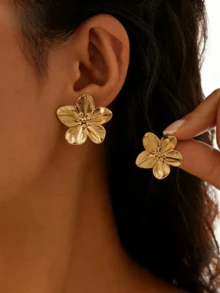 1pc Fashionable & Elegant Stainless Steel Floral Design Earrings, Suitable For Women's Daily Wear Or Important Occasions - Multicolor - View 6