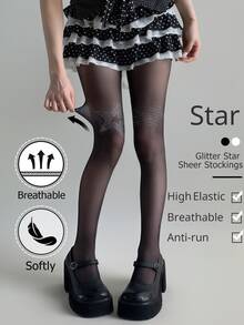 女士星形水钻不对称紧身裤，新款春夏星形水钻薄款打底裤，日系性感纯色防勾丝打底裤 - 彩色 - 查看 9