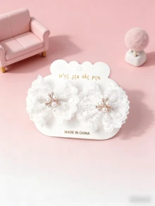 2件套新款奢华珍珠发夹套装，飘逸蕾丝蝴蝶结刘海夹，优雅发饰 - 白色 - 查看 7