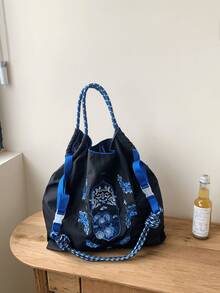 New Women's Handbag With Chinese Style Blue And White Porcelain Embroidery Pattern, Nylon Material, Large Capacity Shoulder Bag, Foldable, Suitable For Shopping, Leisure, Work Commute, Fashion Party, Surprise Gift - Multicolor - View 5