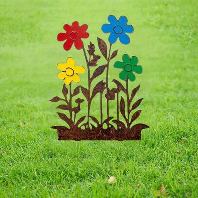 2D平面彩色花卉亚克力花园标牌，1件装，适用于庭院、露台、花园、围栏、户外草坪装饰