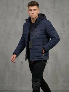 Men's Lined Thermal Jacket/Bobby Jacket, Nylon, With Removable Hood - 藏蓝色 - 查看 5